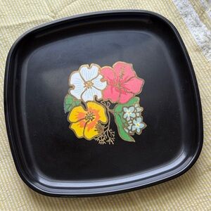 Coucoc Monterey California Black &Hibiscus plastic Square tray 8.5” vintage 70’s